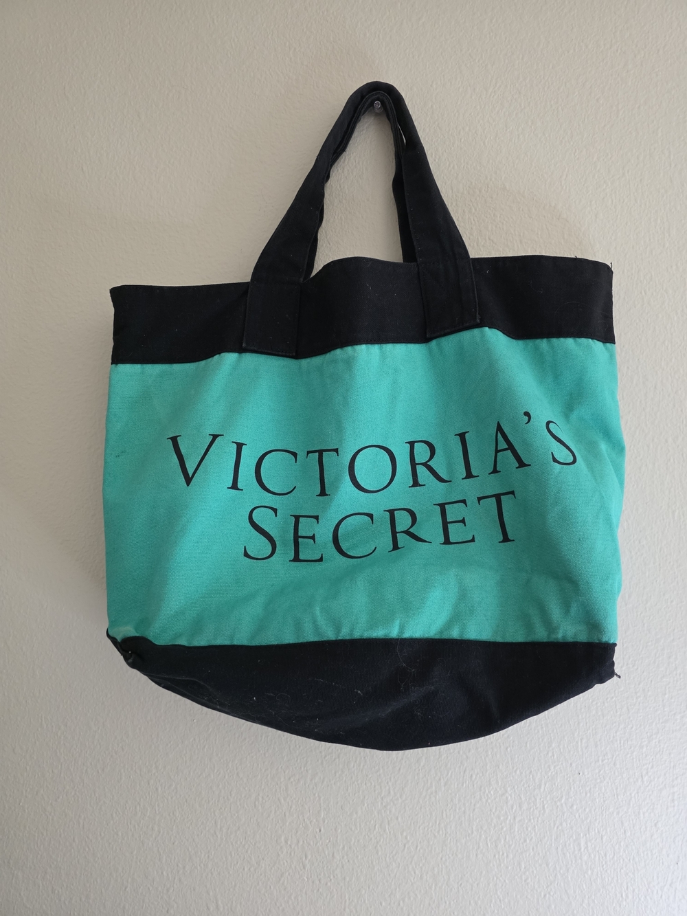 Victoria's Secret Teal and Black Canvas Tote